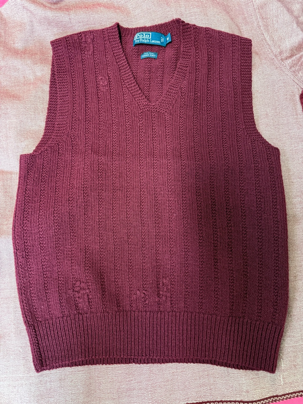 Polo Cable Knit Vest in Deep Berry (men’s medium)